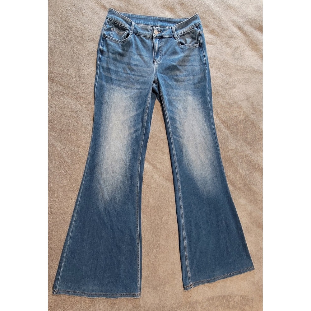 Halara Women Blue Flare Jeans Tall Size Small High Waisted Wide Leg Denim